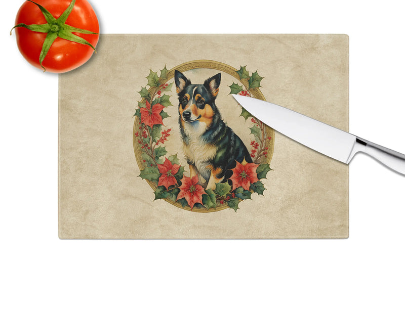 Lancashire Heeler Christmas Flowers Glass Cutting Board Caroline's Treasures