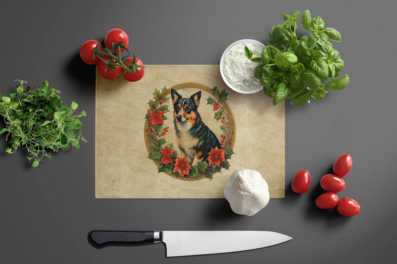 Lancashire Heeler Christmas Flowers Glass Cutting Board Caroline's Treasures