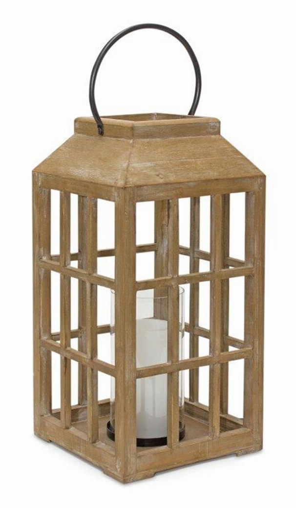 Lantern 8.75"D x 22.5"H Wood/Glass Melrose Intl.