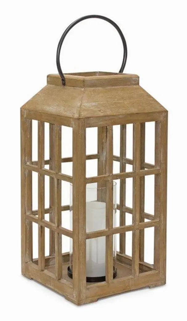 Lantern 8.75"D x 22.5"H Wood/Glass Melrose Intl.
