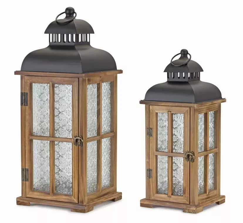 Lantern (Set of 2) 15.5"H, 19.25"H Wood/Metal Melrose Intl.