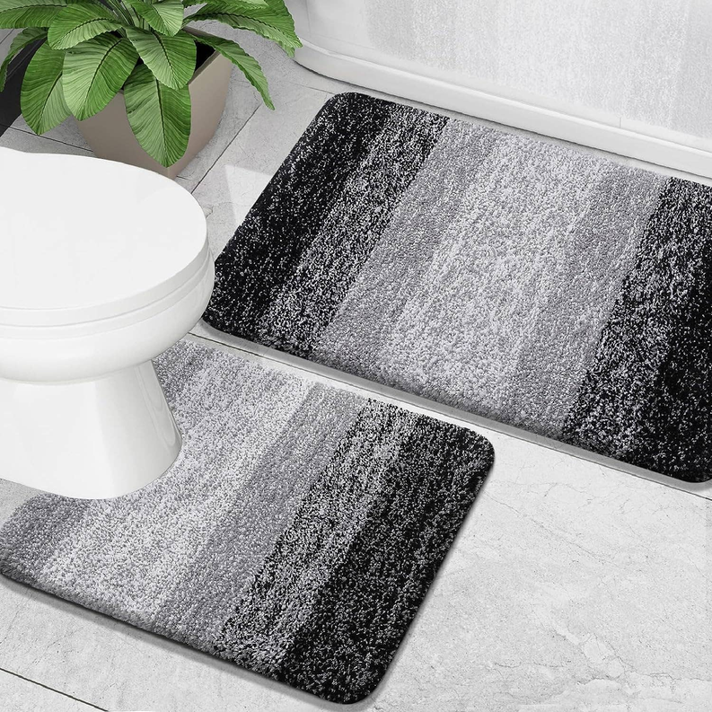 Large 2 Piece Ombre Microfiber Soft Thick Plush Bath Mat Set Home Mart Goods