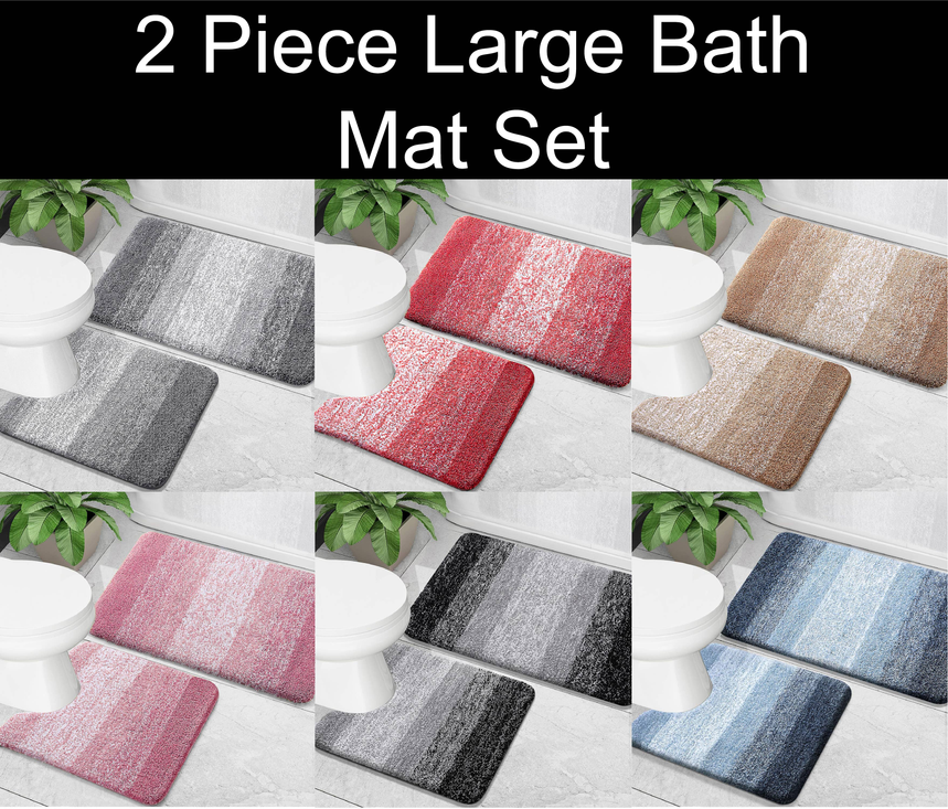 Large 2 Piece Ombre Microfiber Soft Thick Plush Bath Mat Set Home Mart Goods