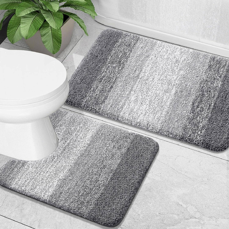Large 2 Piece Ombre Microfiber Soft Thick Plush Bath Mat Set Home Mart Goods