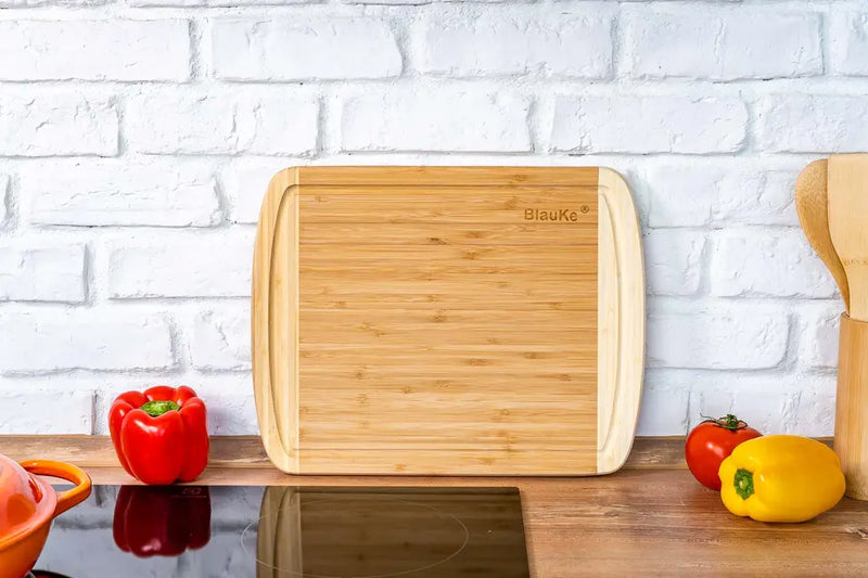 Large Wood Cutting Board for Kitchen 14x11 inch - Bamboo Chopping Board with Juice Groove - Wooden Serving Tray Jarganic
