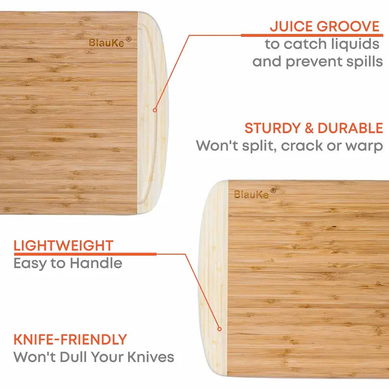 Large Wood Cutting Board for Kitchen 14x11 inch - Bamboo Chopping Board with Juice Groove - Wooden Serving Tray Jarganic