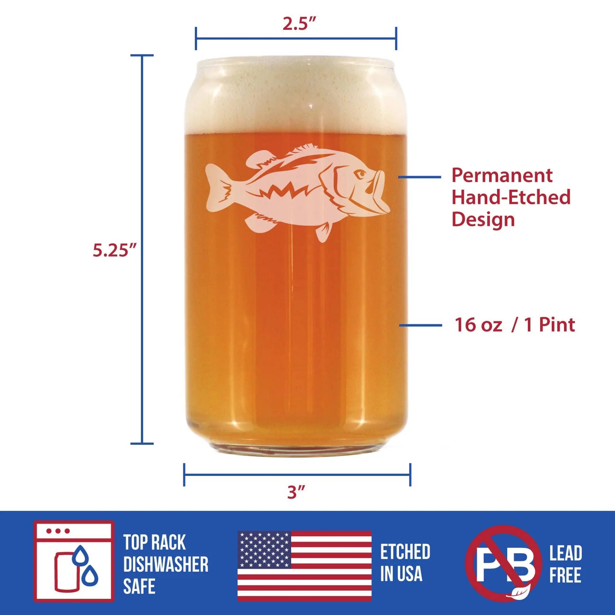 Largemouth Bass Beer Can Pint Glass - Fishing Gifts Bevvee