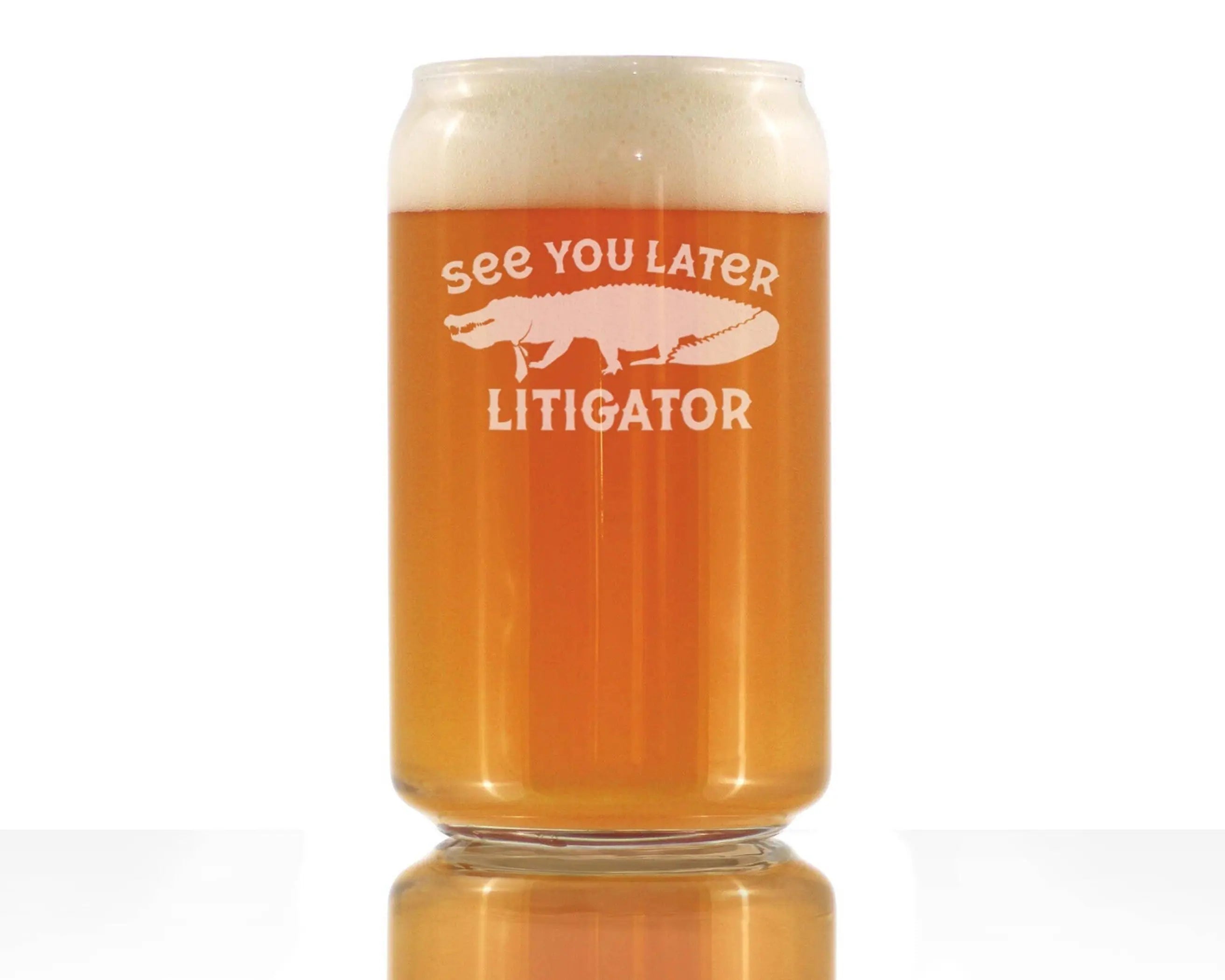 Later Litigator Beer Can Pint Glass - Funny Lawyer Gifts Bevvee