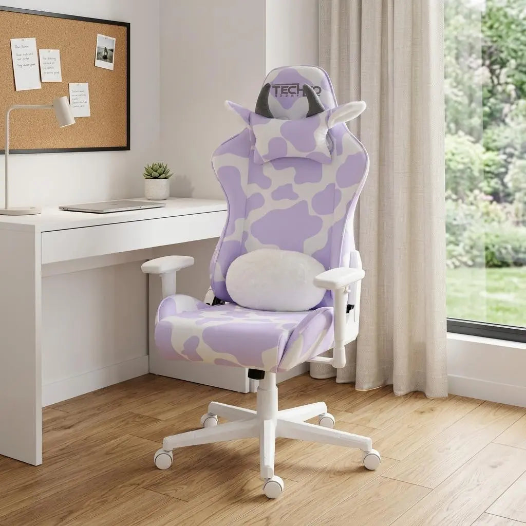 Lavender and White Adjustable Height Swivel Rolling Gaming Chair Homeroots Office