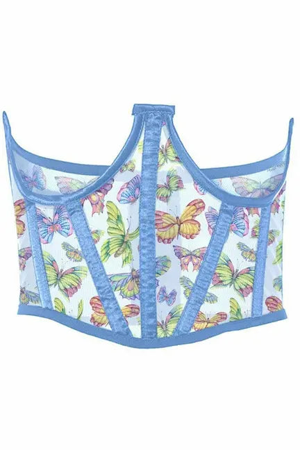 Lavish Butterfly Print Mesh Open Cup Waist Cincher Daisy Corsets