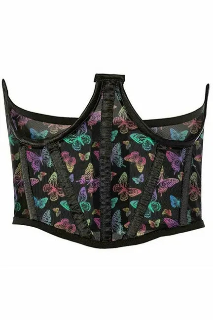 Lavish Butterfly Print Mesh Open Cup Waist Cincher Daisy Corsets