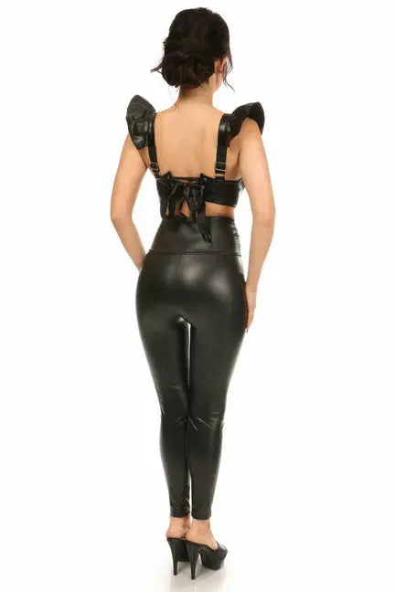 Lavish Faux Leather Underwire Bustier Top with Removable Ruffle Sleeves Daisy Corsets