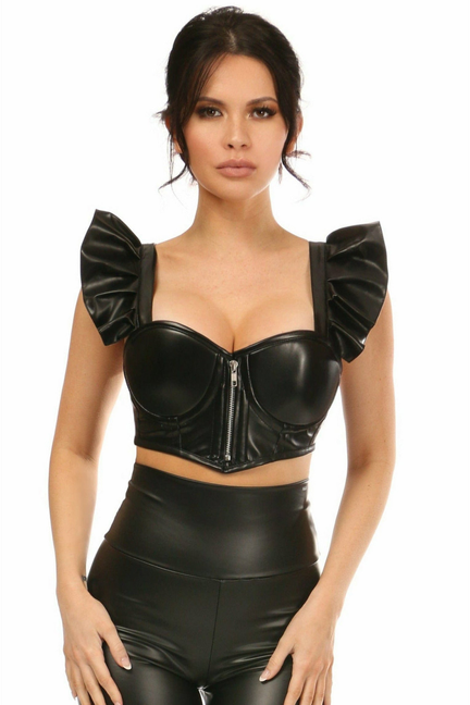 Lavish Faux Leather Underwire Bustier Top with Removable Ruffle Sleeves Daisy Corsets