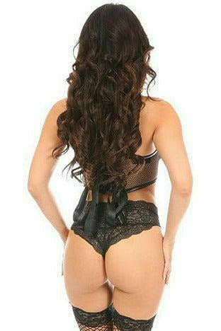 Lavish Fishnet & Faux Leather Lace-Up Short Bustier Top Daisy Corsets