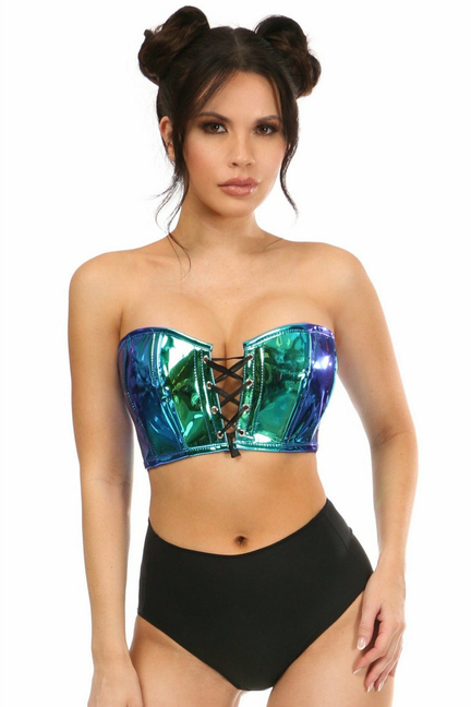 Lavish Holo Lace-Up Short Bustier Top Daisy Corsets