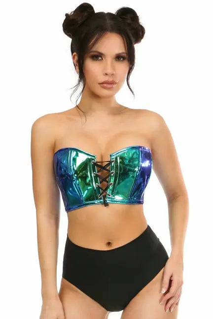 Lavish Holo Lace-Up Short Bustier Top Daisy Corsets