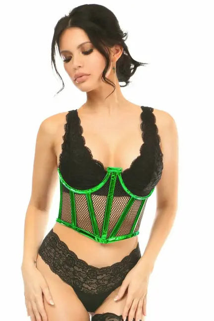 Lavish Holo & Fishnet Underwire Waist Cincher Corset Daisy Corsets