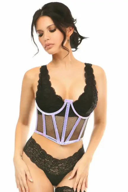 Lavish Holo & Fishnet Underwire Waist Cincher Corset Daisy Corsets