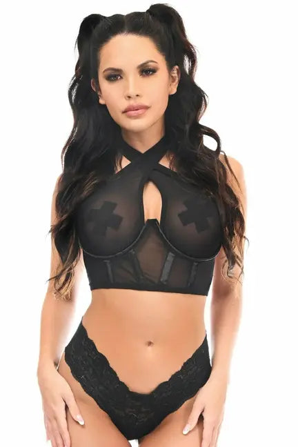 Lavish Mesh Underwire Cincher with Built In Halter Top Daisy Corsets