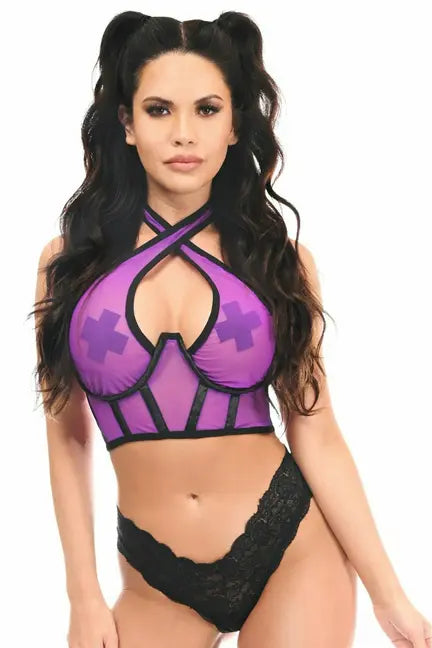 Lavish Mesh Underwire Cincher with Built In Halter Top Daisy Corsets