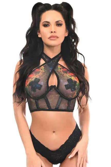 Lavish Mesh Underwire Cincher with Built In Halter Top Daisy Corsets