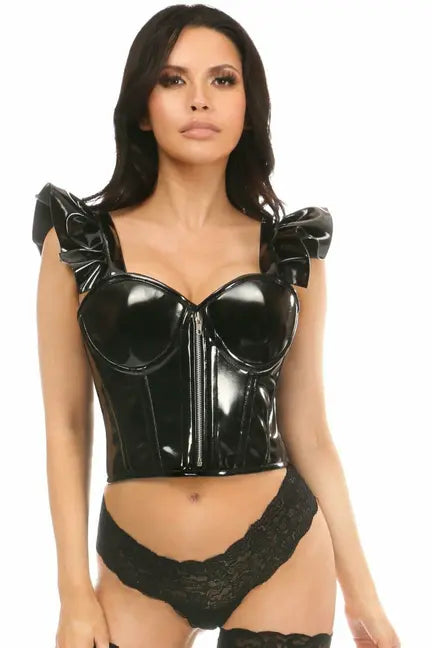 Lavish Patent Bustier Top with Ruffle Sleeves Daisy Corsets