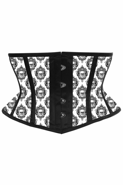 Lavish Skull Print Satin Mini Cincher Corset Daisy Corsets