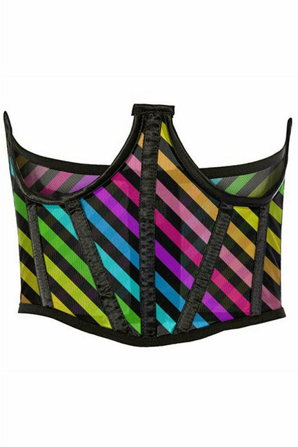 Lavish Stripes Print Mesh Open Cup Waist Cincher Daisy Corsets