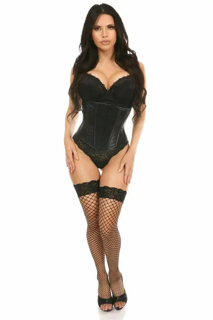 Lavish Wet Look Under Bust Corset Black with Lace Overlay Daisy Corsets