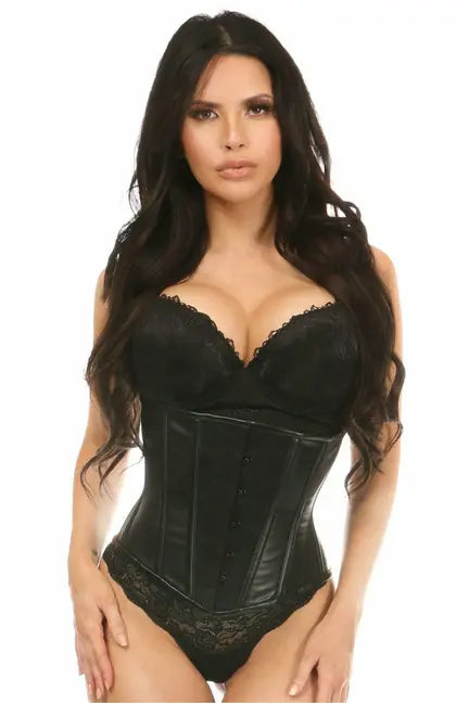 Lavish Wet Look Under Bust Corset Black with Lace Overlay Daisy Corsets