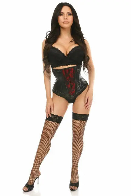 Lavish Wet Look Under Bust Corset Red with Lace Overlay Daisy Corsets