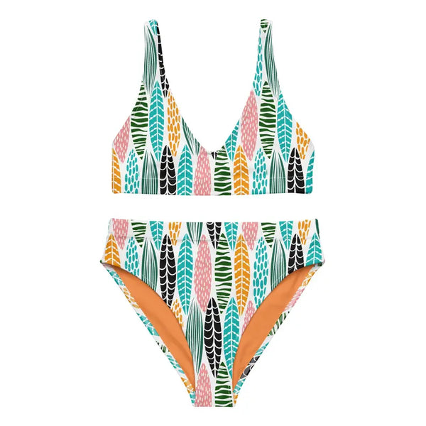 Leaf Jungle Print Recycled High-Waisted Bikini Adirelounge