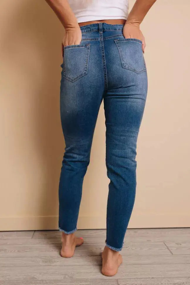 Leah Distressed Leopard Jeans Stay Warm in Style