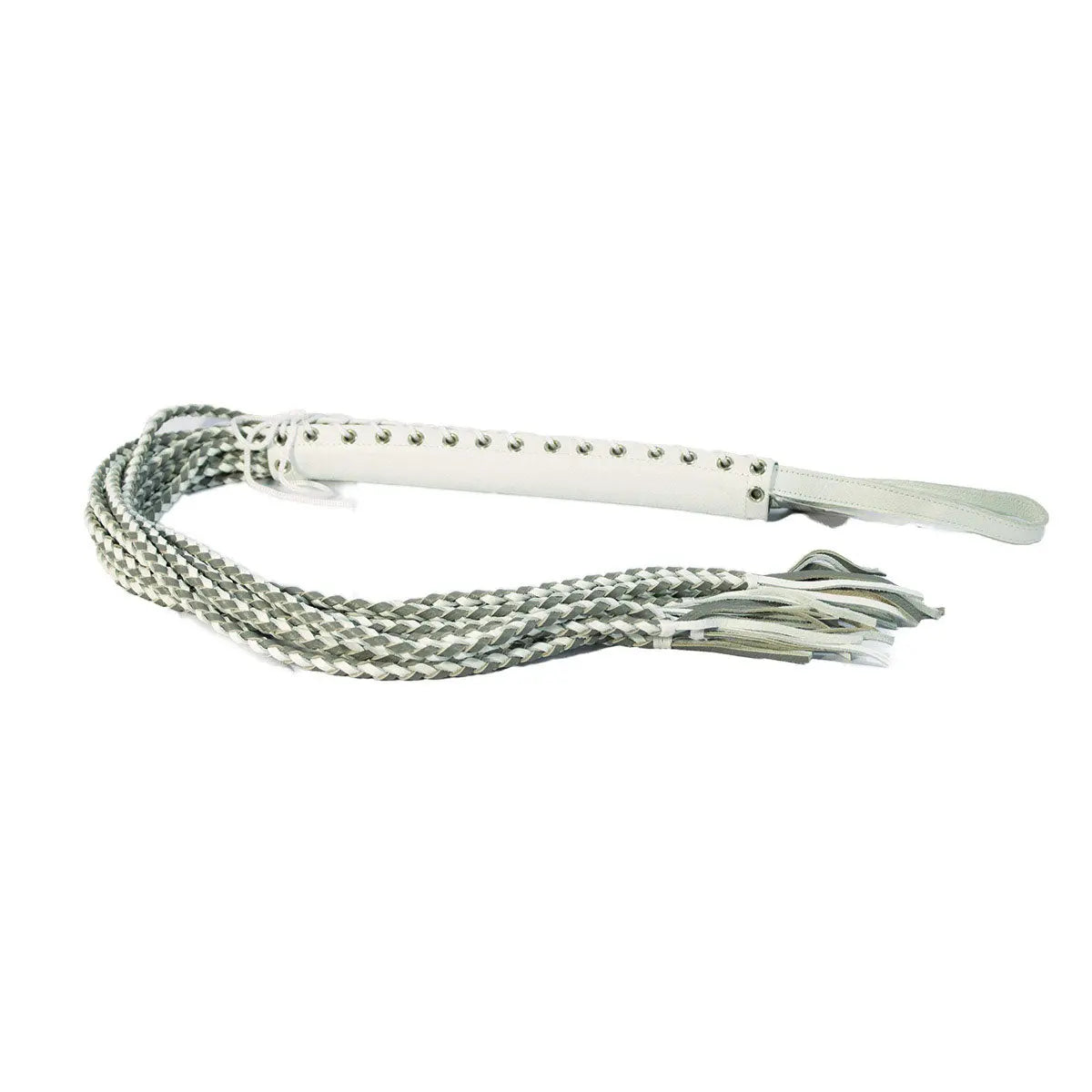 Leather Corset Flogger - White/Grey Ruff Doggie Styles