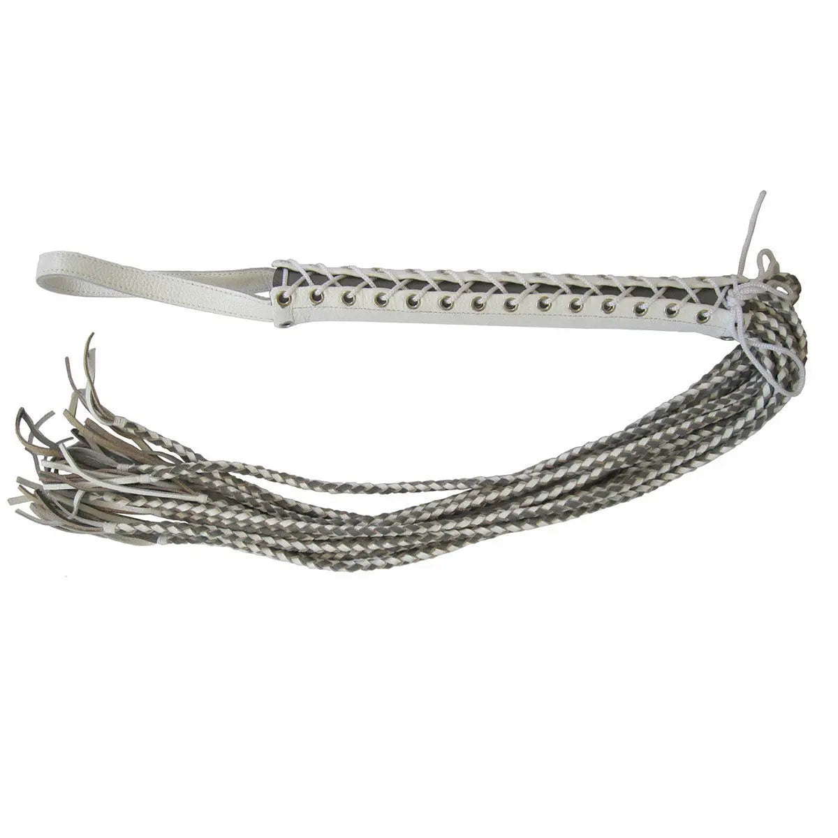 Leather Corset Flogger - White/Grey Ruff Doggie Styles