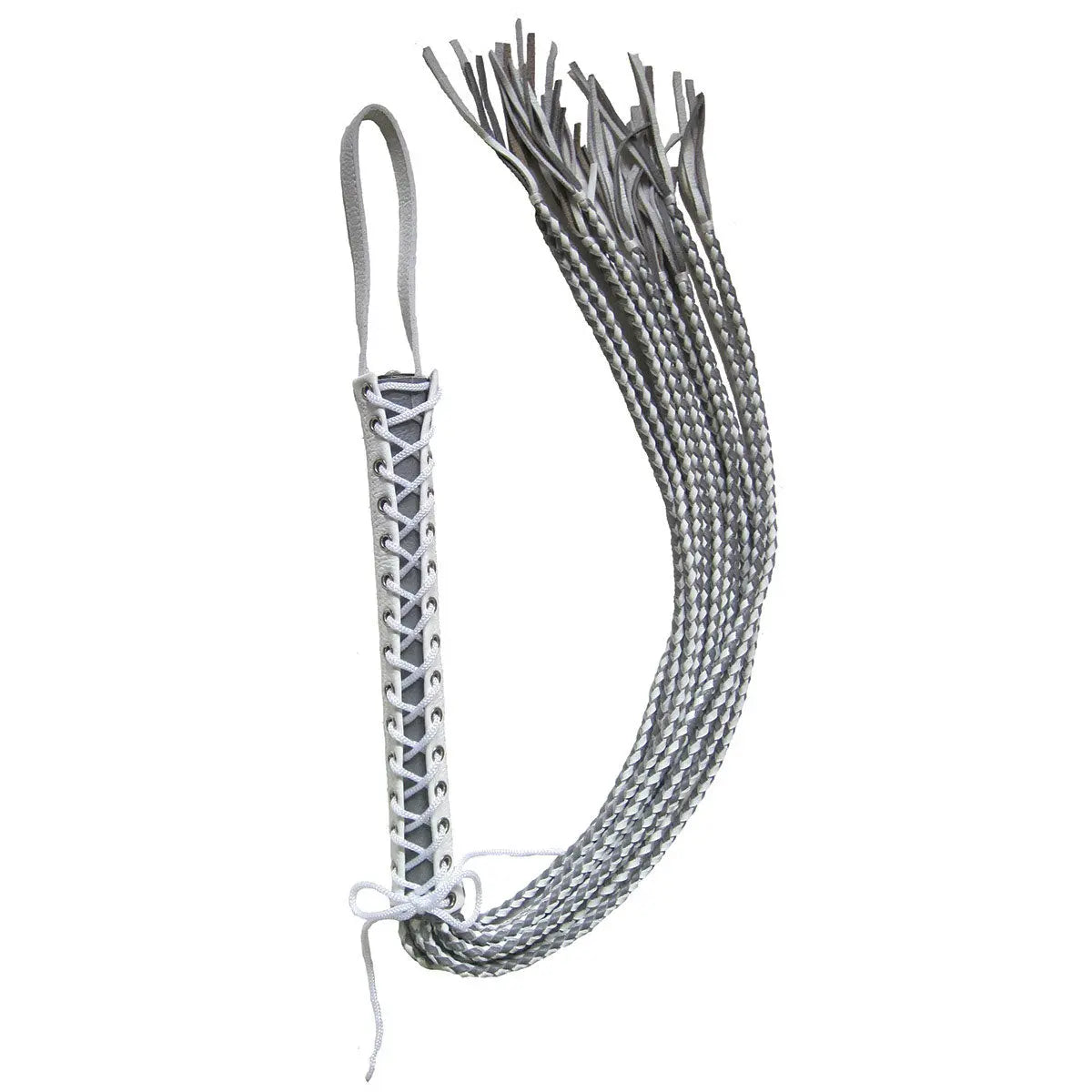 Leather Corset Flogger - White/Grey Ruff Doggie Styles