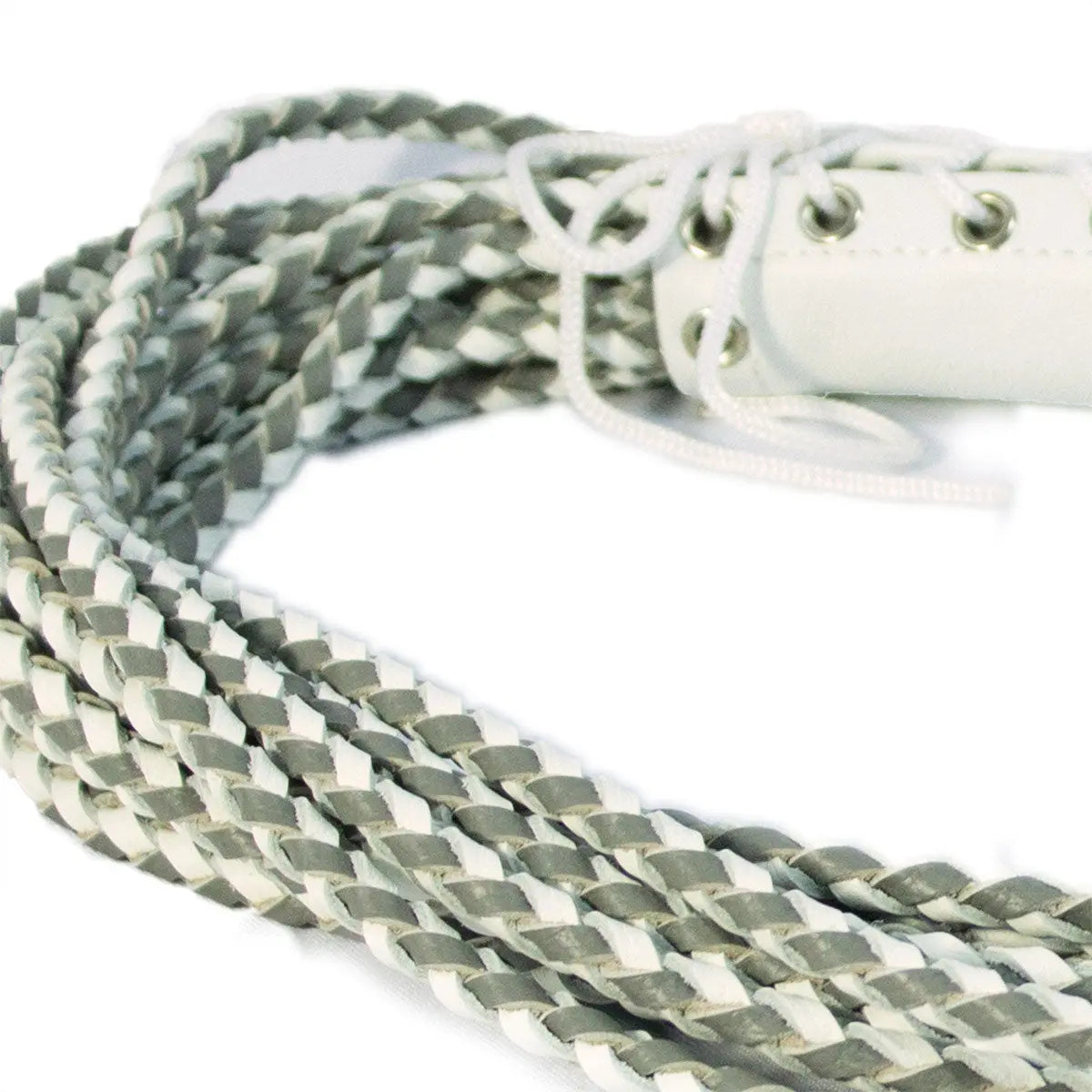 Leather Corset Flogger - White/Grey Ruff Doggie Styles