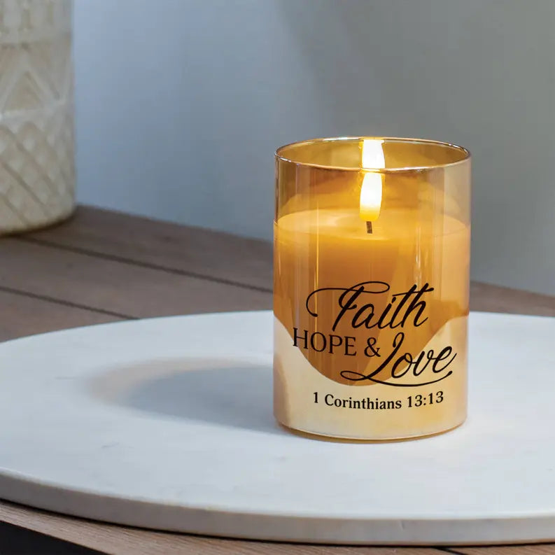 Led Candle Faith Hope & 1 Cor. 13:13 Dicksons Inc