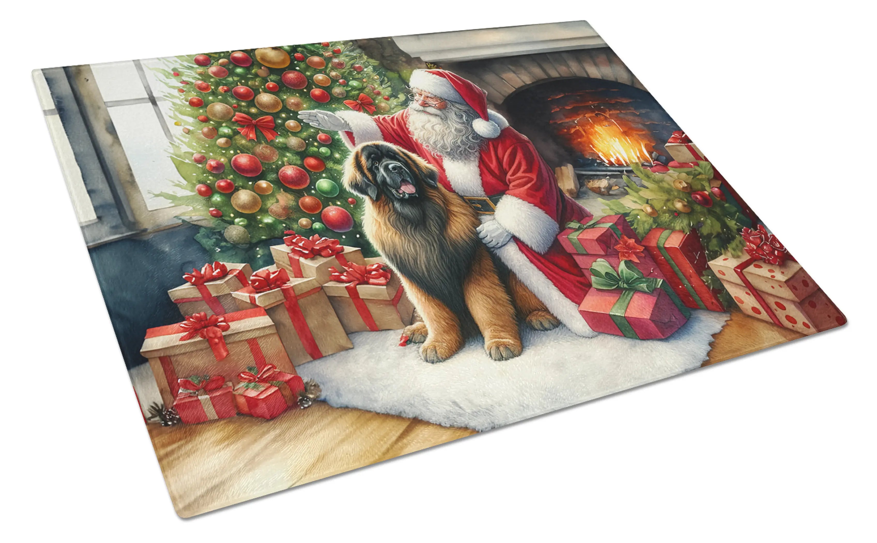 Leonberger and Santa Claus Glass Cutting Board Caroline's Treasures