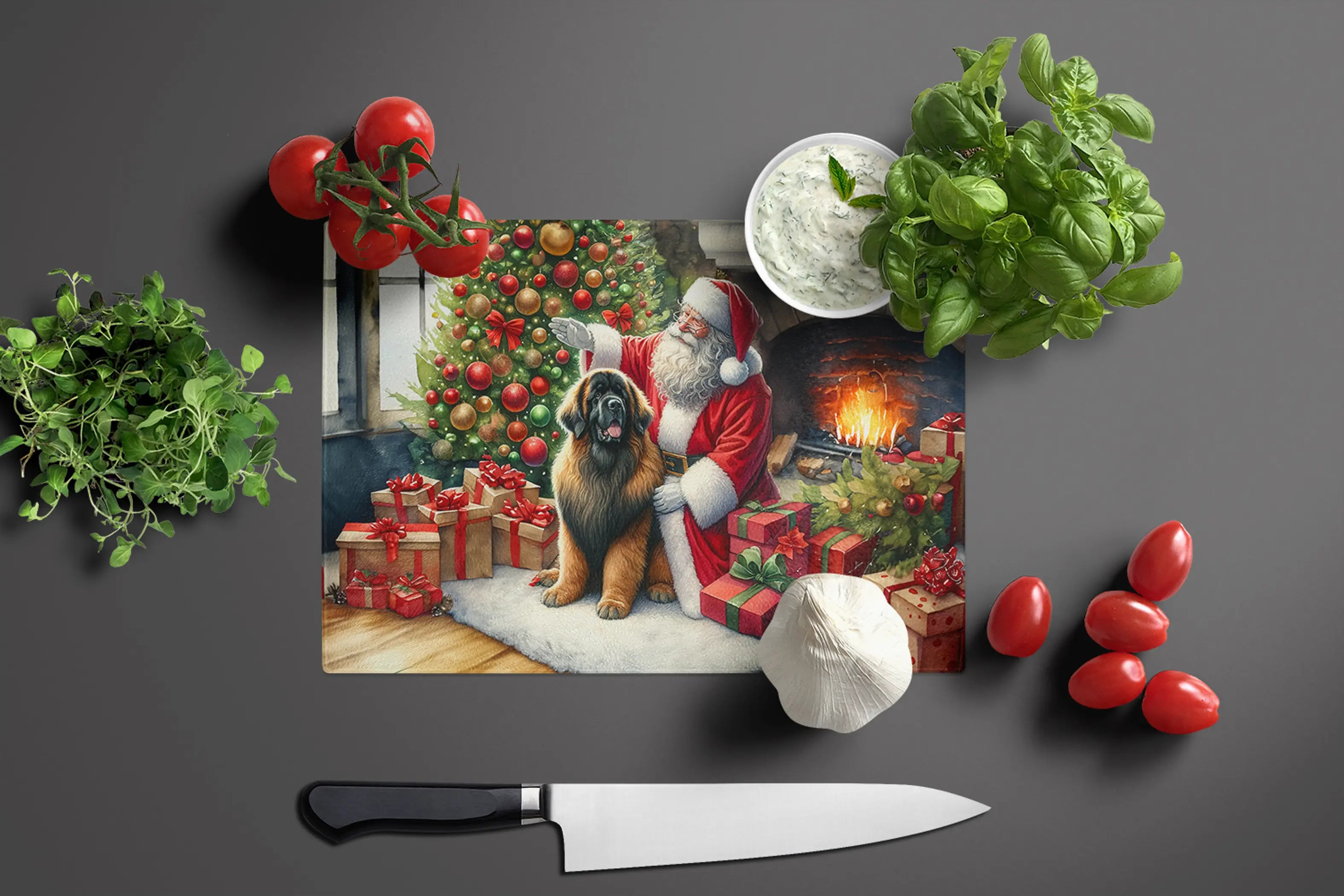 Leonberger and Santa Claus Glass Cutting Board Caroline's Treasures