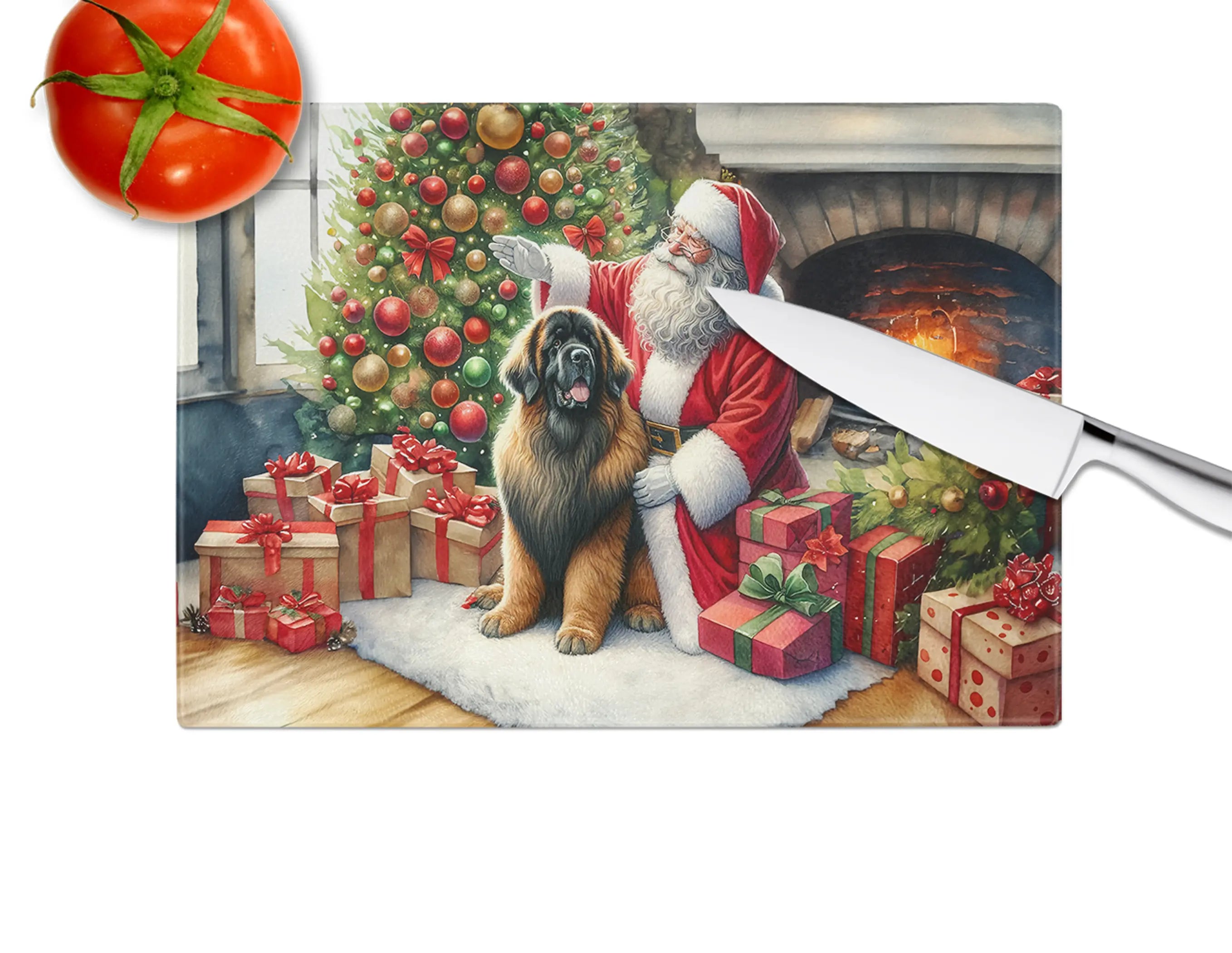 Leonberger and Santa Claus Glass Cutting Board Caroline's Treasures