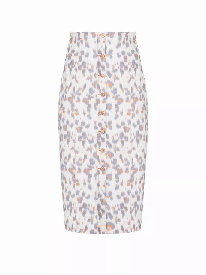 Leopard Print Denim Pencil Skirt Nocturne