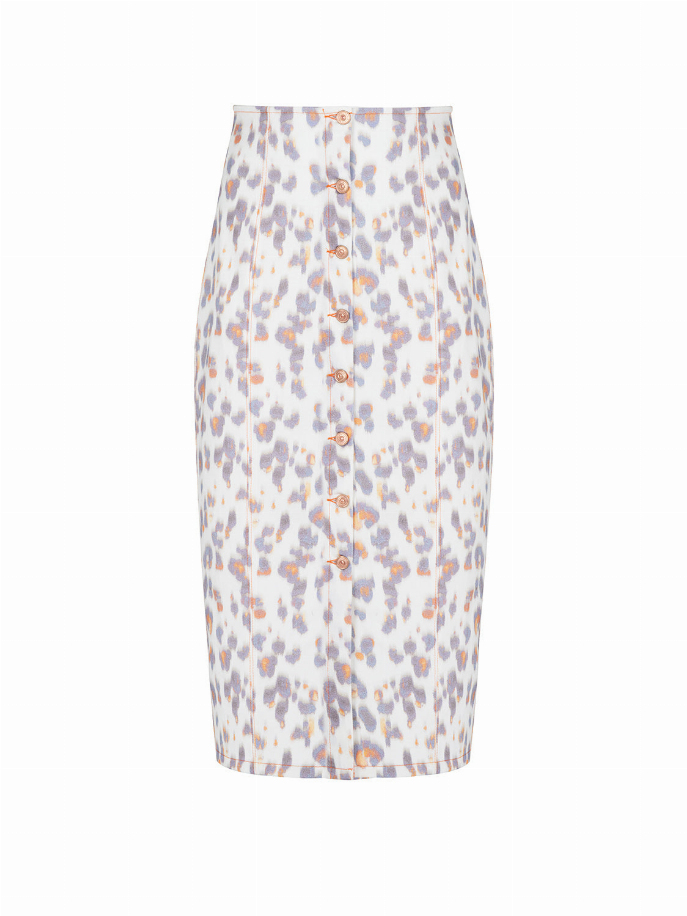 Leopard Print Denim Pencil Skirt Nocturne