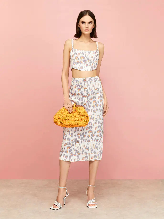 Leopard Print Denim Pencil Skirt Nocturne