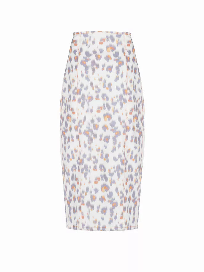Leopard Print Denim Pencil Skirt Nocturne