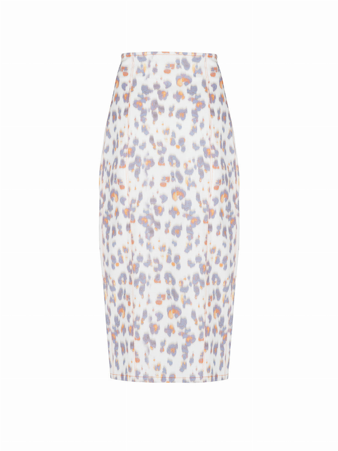 Leopard Print Denim Pencil Skirt Nocturne