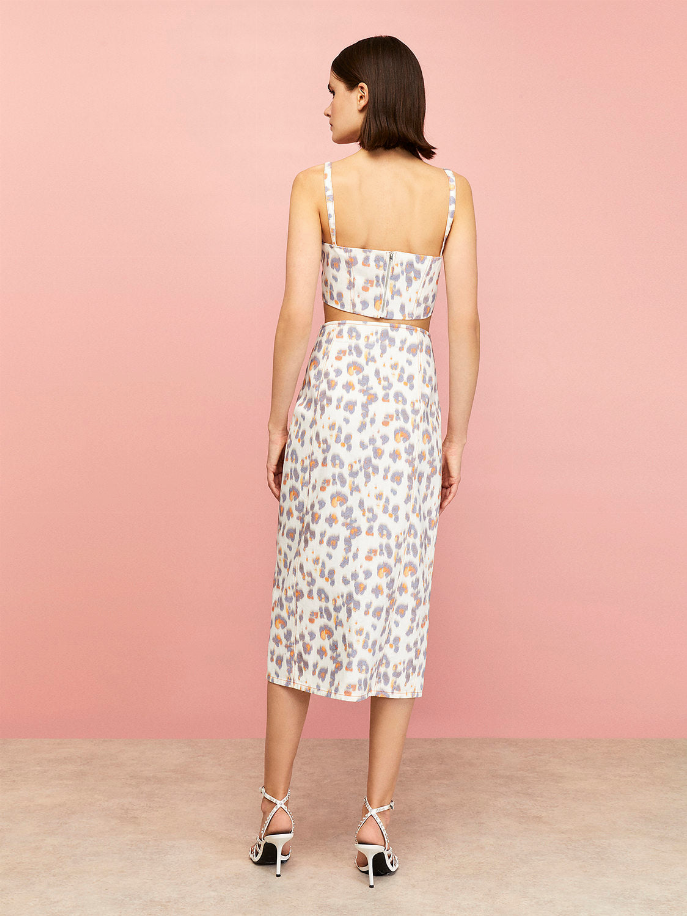 Leopard Print Denim Pencil Skirt Nocturne