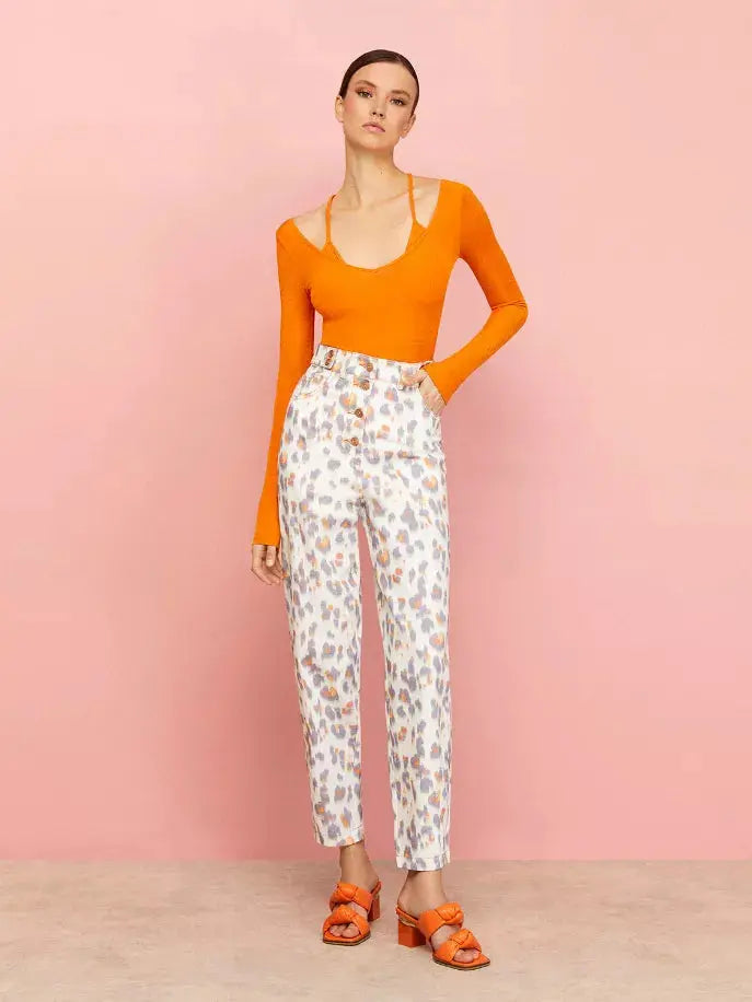 Leopard Print Mom Denim Pants Nocturne
