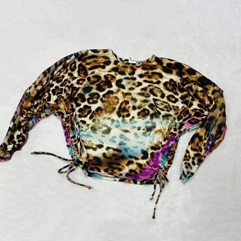 Leopard Swirl Top with Ruched Sides Tru Luv