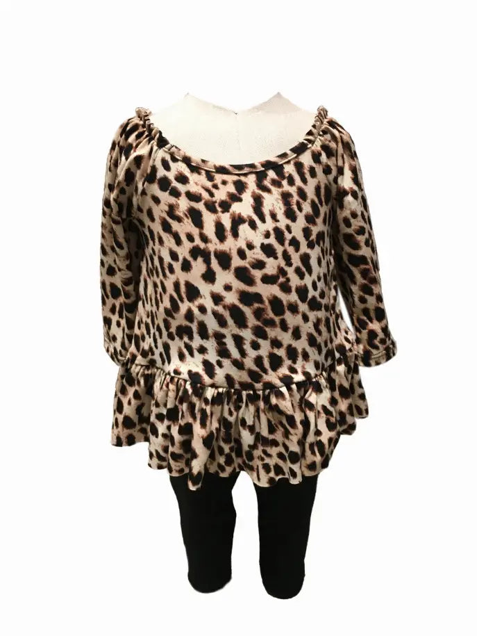 Leopard Tunic with Ruffled Skirt and Hacci Leggings Set Little Mass